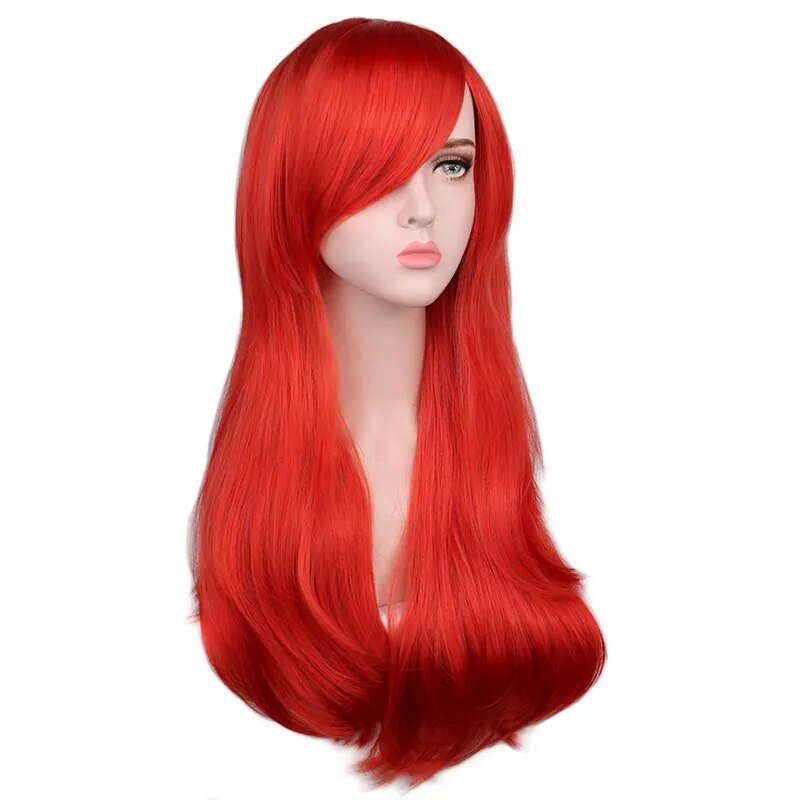 QQXCAIW Women Long Wavy Cosplay Wig Red Rose Pink Black Blue Sliver Gray Brown Temperature Synthetic Hair Wigs