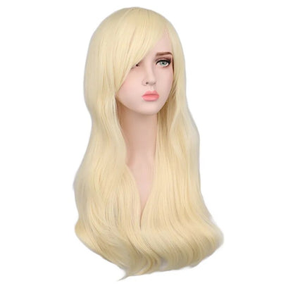 QQXCAIW Women Long Wavy Cosplay Wig Red Rose Pink Black Blue Sliver Gray Brown Temperature Synthetic Hair Wigs