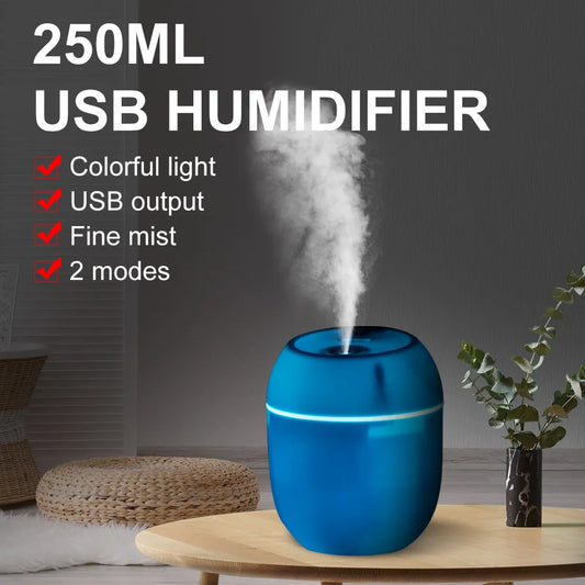 USB Portable Air Humidifier 250ML Essential Oil Diffuser 2 Modes Auto Off With LED Light For Home Car Mist Maker Face Steamer