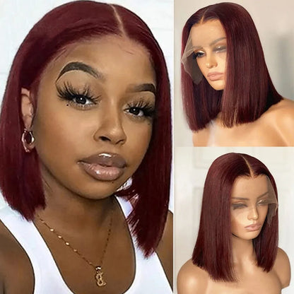 99J Burgundy Short Bob Wig 13X4 Lace Front Wigs For Black Women Brazilian Human Hair Red Highlighted Colored T Part Lace Wig