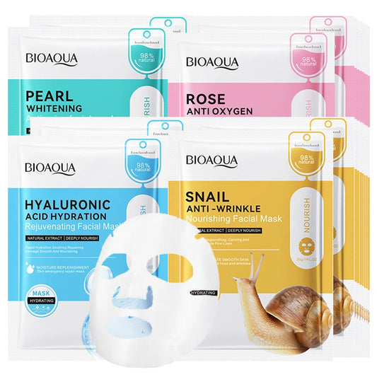 20pcs Hyaluronic Acid/Pearl/Snail/Rose Nourishing Face Masks