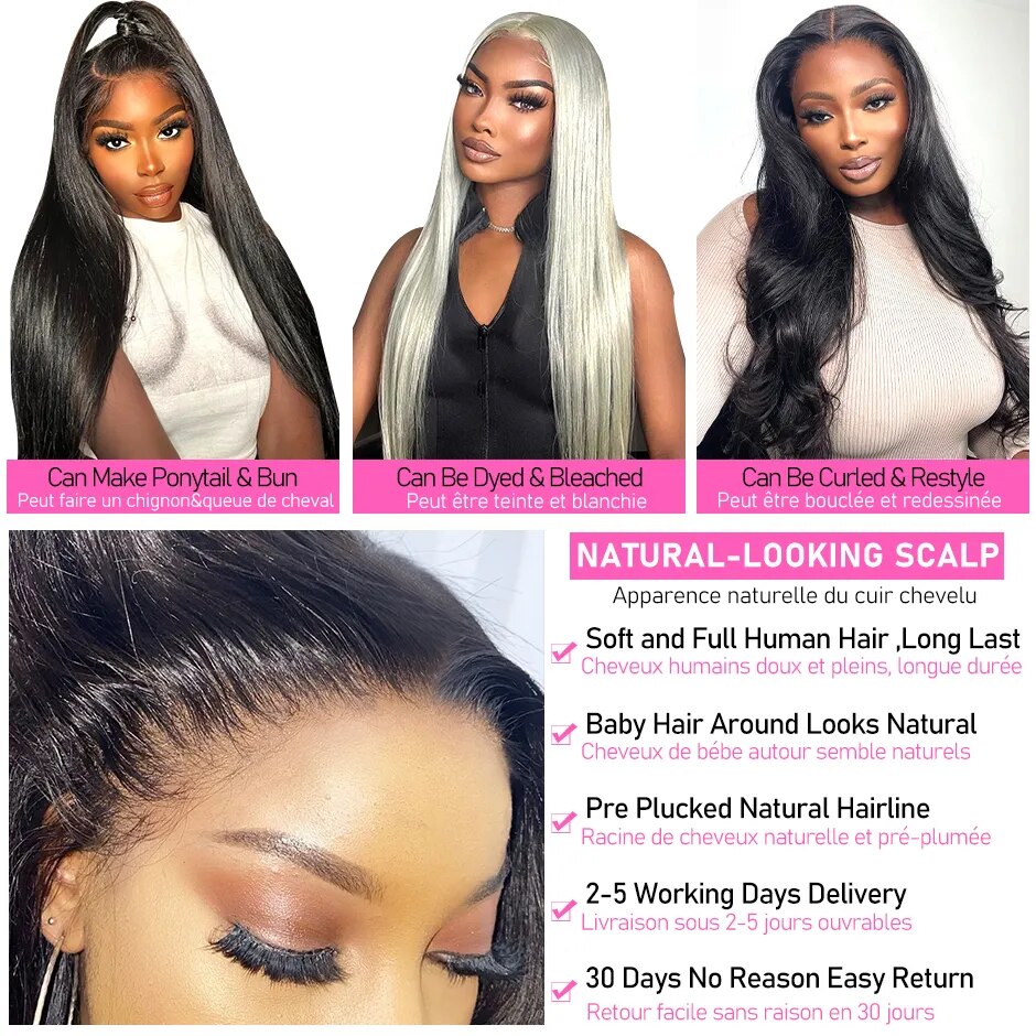 ISEE HAIR Wig Malaysian Straight 13x4 HD Lace Frontal Wig Pre Bleached Knots Wigs For Women 4x4 Lace Wig Human Hair Wigs