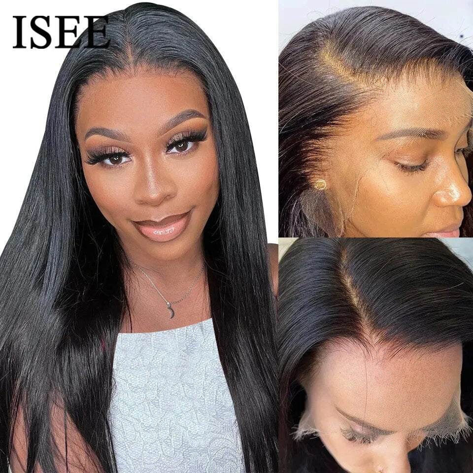 ISEE HAIR Wig Malaysian Straight 13x4 HD Lace Frontal Wig Pre Bleached Knots Wigs For Women 4x4 Lace Wig Human Hair Wigs