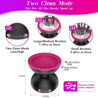 ATAWOL Makeup Brush Cleaner Machine, Two Gears Speed and Dehydration Function，Travel Portable Automatic