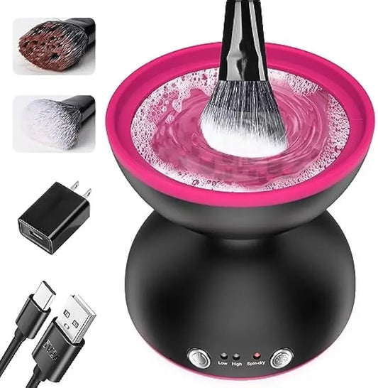 ATAWOL Makeup Brush Cleaner Machine, Two Gears Speed and Dehydration Function，Travel Portable Automatic