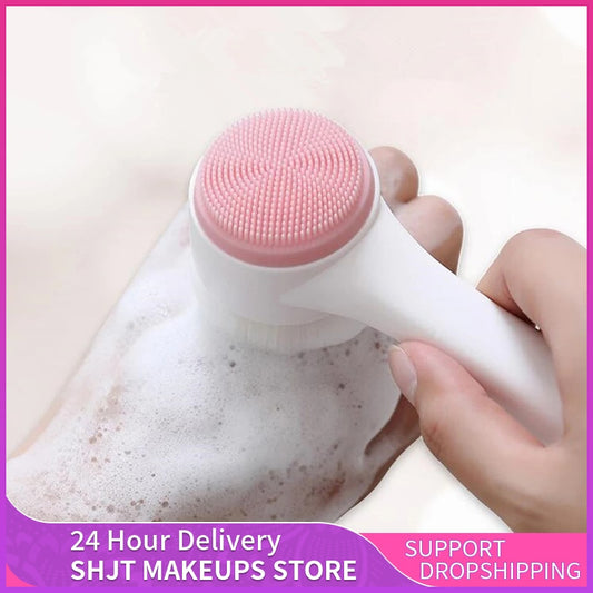 Face Wash Brush Silica Gel Double Sided Facial Cleanser Blackhead Removing Face Brush Pore Cleaner Exfoliating Face Scrubber