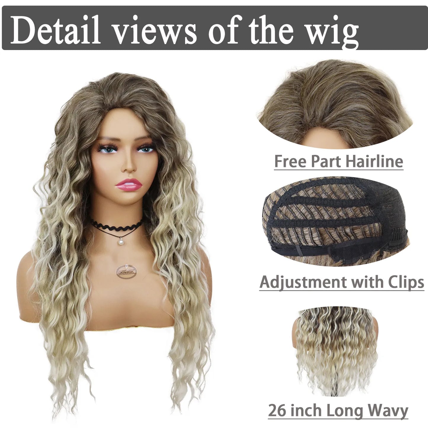 Ash Blonde Wig Synthetic Long Curly Hair Wigs for Women Fluffy Hairstyle Wave Ombre Wig Costume Carnival Party Regular Curly Wig